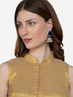 Shoshaa - Silver-Plated Blue-White Color Oxidised Jhumkas Earrings