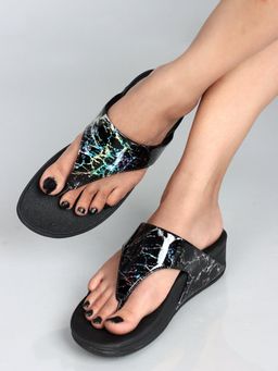Carlton London - Black Ethnic Printed Comfort Sandals