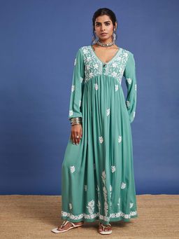Sufiza Lifestyle - Green Chikankari Ethnic Dress
