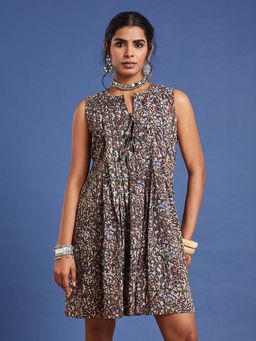 Sufiza Lifestyle - Grey Bagru Print Ethnic Dress