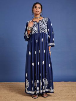 Sufiza Lifestyle - Navy Blue Chikankari Ethnic Dress