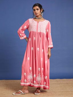 Sufiza Lifestyle - Pink Chikankari Ethnic Dress