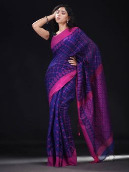 Beatitude - Blue Cotton Silk Woven Jacquard Jamdani Saree with Unstitched Blouse