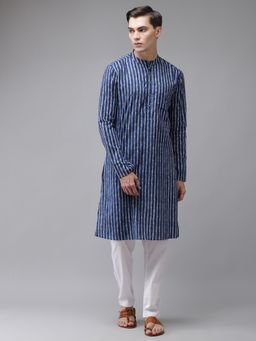 See Designs - Mens Blue Color Pure Cotton Printed Regular Kurta