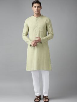 See Designs - Men Green Cotton Straight Kurta with Slub Effect