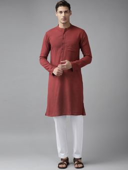 See Designs - Men Maroon Cotton Straight Slub Effect Kurta & Pyjama (Set of 2)