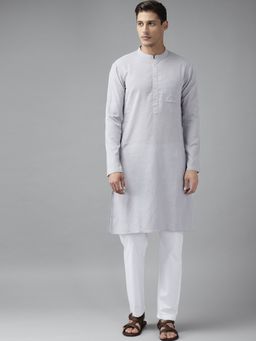 See Designs - Men Grey Cotton Straight Kurta with Slub Effect