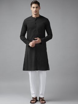 See Designs - Men Black Cotton Straight Slub Effect Kurta & Pyjama (Set of 2)
