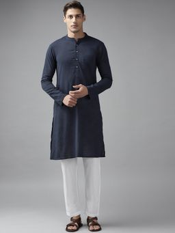 See Designs - Men Blue Cotton Straight Kurta with Slub Effect