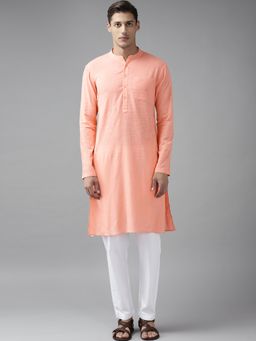 See Designs - Men Peach Cotton Straight Slub Effect Kurta & Pyjama (Set of 2)
