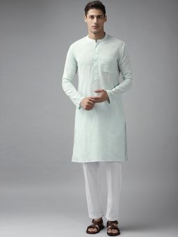 See Designs - Men Green Cotton Straight Kurta with Slub Effect