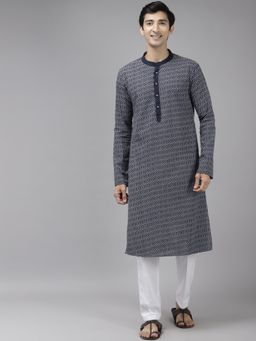 See Designs - Men Blue Printed Indigo Kurta
