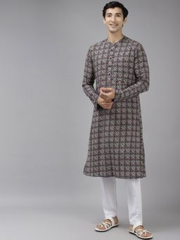 See Designs - Men Blue And Beige Printed Indigo Kurta