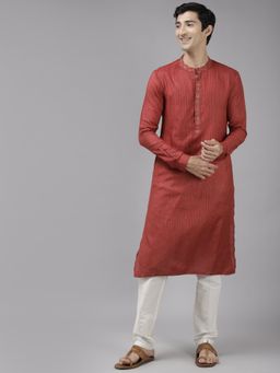 See Designs - Men Maroon & Beige Woven Design Thread Work Kurta