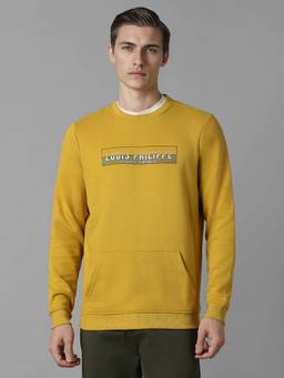 Louis Philippe - Men Yellow Solid/Plain Cotton Blend Sweatshirt