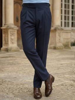 Louis Philippe - Men Navy Blue Solid/Plain Polyester Blend Trouser