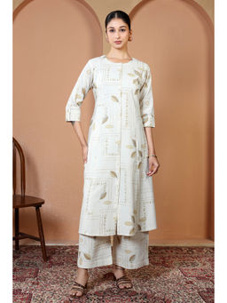 Cotton Culture - Off White Pure Cotton Printed Straight Kurta & Pant