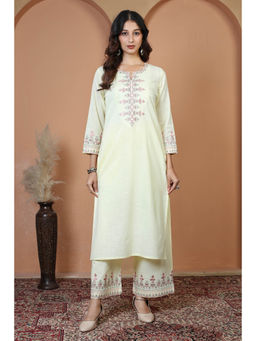 Cotton Culture - Cream Pure Cotton Ethnic Embroidered Kurta & Pant