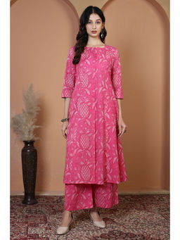 Cotton Culture - Rani Pink Floral Printed Cotton Kurta And Pant