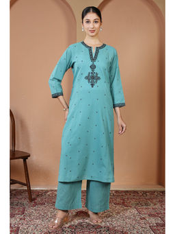 Cotton Culture - Sky Blue Pure Cotton Embroidered Kurta & Pant