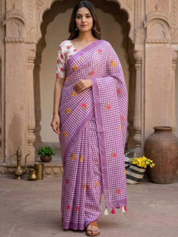 Sitanjali - Purple Cotton Linen Embellished Saree