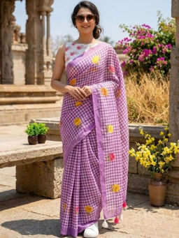 Sitanjali - Purple Cotton Linen Embellished Saree