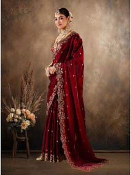 Sitanjali - Maroon Satin Silk Embroiderd Fancy Saree