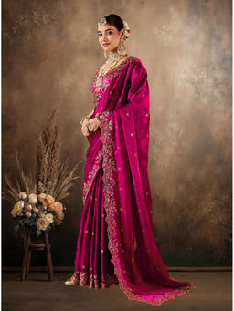 Sitanjali - Pink Satin Silk Embroiderd Fancy Saree