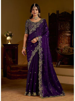 Sitanjali - Purple Satin Silk Embroiderd Fancy Saree