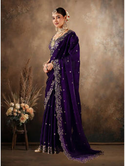 Sitanjali - Purple Satin Silk Embroiderd Fancy Saree