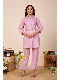 DISHWA FASHION - Women Pink Embroidered Pure Cotton Co-Ord Set