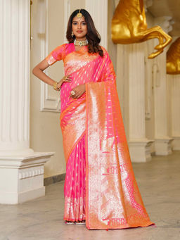 Sitanjali - Pink Jacquard Embellished Silk Blend Glog Zari Saree