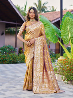 Sitanjali - Mustard Jacquard Embellished Silk Blend Glog Zari Saree