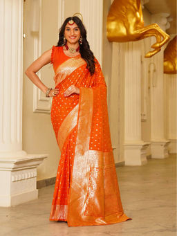 Sitanjali - Orange Jacquard Embellished Silk Blend Glog Zari Saree