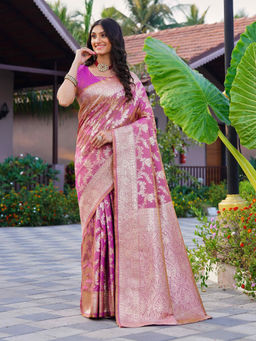 Sitanjali - Pink Jacquard Embellished Silk Blend Glog Zari Saree
