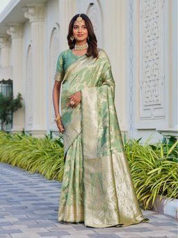 Sitanjali - Olive Jacquard Embellished Silk Blend Glog Zari Saree