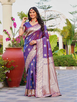Sitanjali - Purple Jacquard Embellished Silk Blend Glog Zari Saree