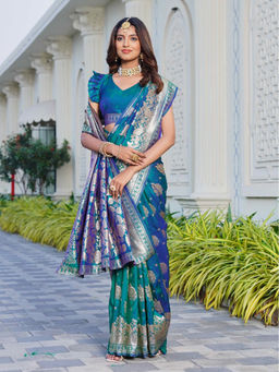 Sitanjali - Blue Jacquard Embellished Silk Blend Glog Zari Saree