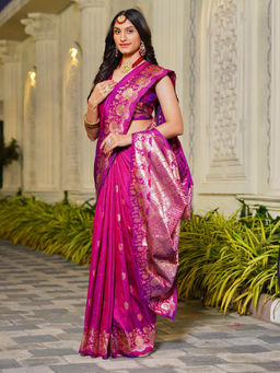 Sitanjali - Pink Jacquard Embellished Silk Blend Glog Zari Saree