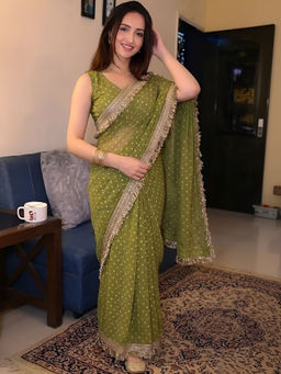 Sitanjali - Green Sequin Embellished Silk Blend Glog Zari Saree