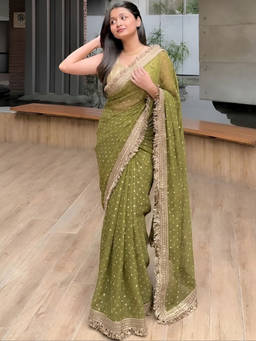 Sitanjali - Green Sequin Embellished Silk Blend Glog Zari Saree