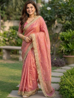 Sitanjali - Pink Sequin Embellished Silk Blend Glog Zari Saree