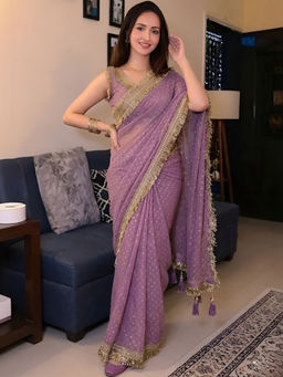 Sitanjali - Purple Sequin Embellished Silk Blend Glog Zari Saree