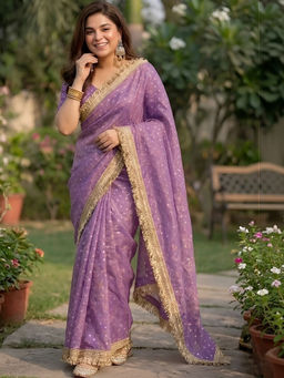 Sitanjali - Purple Sequin Embellished Silk Blend Glog Zari Saree