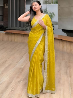 Sitanjali - Yellow Sequin Embellished Silk Blend Glog Zari Saree