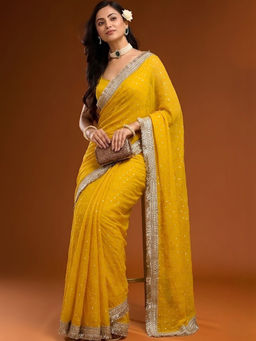 Sitanjali - Yellow Sequin Embellished Silk Blend Glog Zari Saree