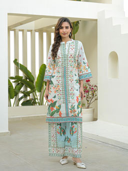 M MARCH LABEL - Women Floral Printed Russian Silk Kurta And Palazzo