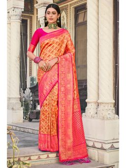 EXCLUSIVA - Peach Banarasi Saree with Unstitched Blouse
