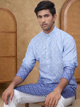 Jompers - Men Blue Cotton Blend Full Sleeves Kurta with Pyjama
