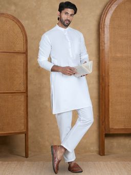 Jompers - Men White Pure Cotton Full Sleeves Kurta with Pyjama